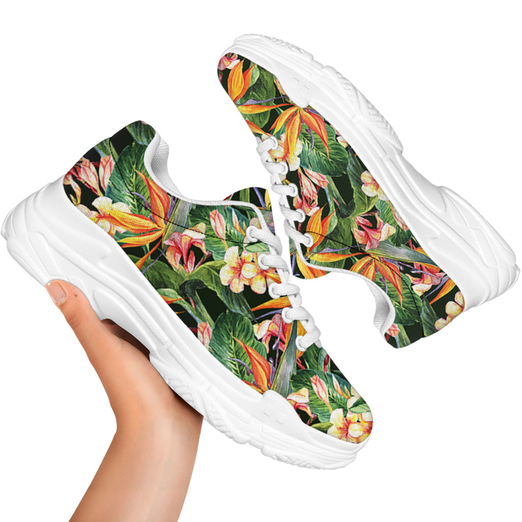 Watercolor Bird Of Paradise Print White Chunky Shoes