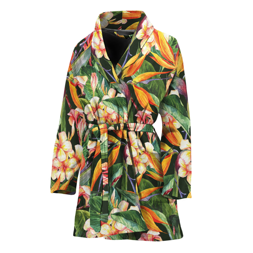 Watercolor Bird Of Paradise Print Women's Bathrobe