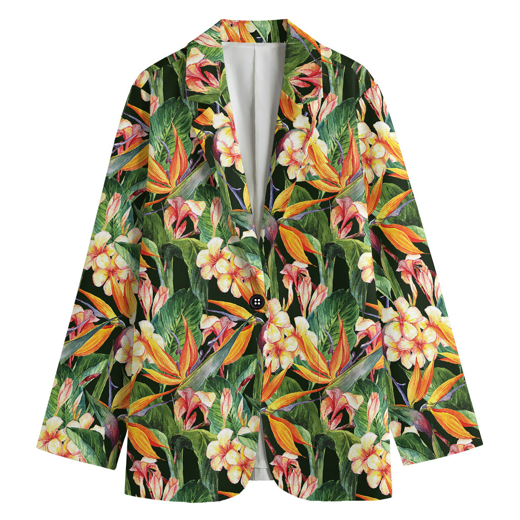 Watercolor Bird Of Paradise Print Women's Blazer