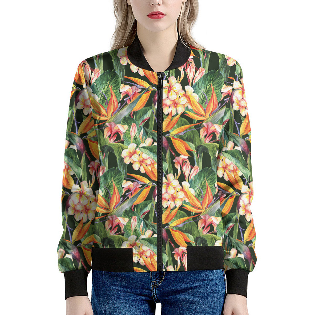 Watercolor Bird Of Paradise Print Women's Bomber Jacket