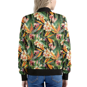 Watercolor Bird Of Paradise Print Women's Bomber Jacket