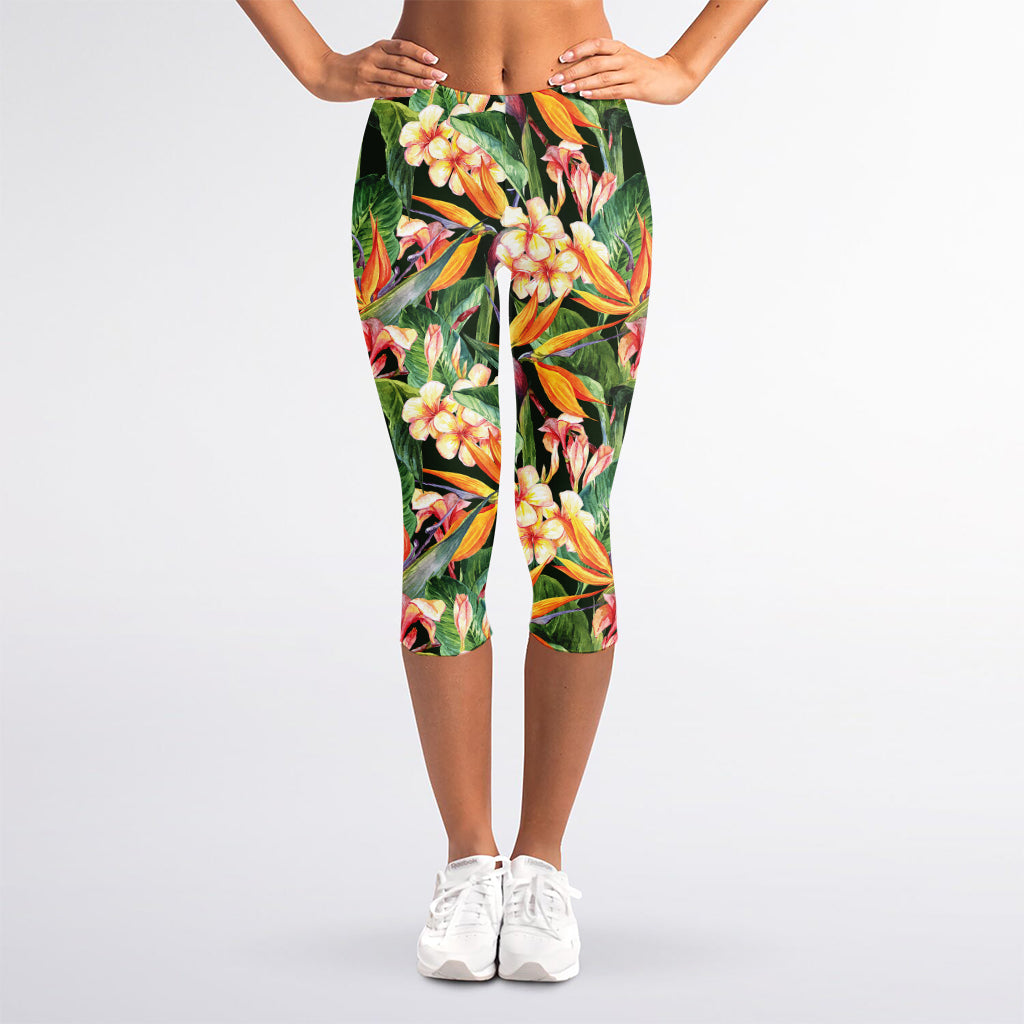 Watercolor Bird Of Paradise Print Women's Capri Leggings