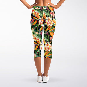 Watercolor Bird Of Paradise Print Women's Capri Leggings