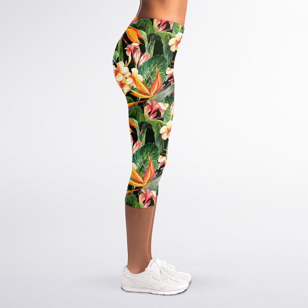 Watercolor Bird Of Paradise Print Women's Capri Leggings