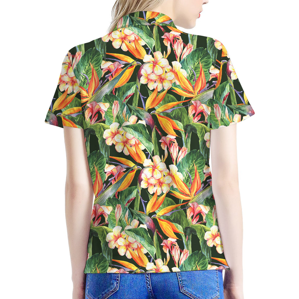 Watercolor Bird Of Paradise Print Women's Polo Shirt