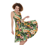 Watercolor Bird Of Paradise Print Women's Sleeveless Dress