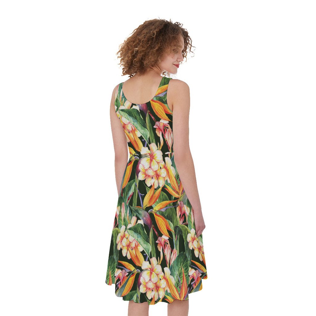 Watercolor Bird Of Paradise Print Women's Sleeveless Dress