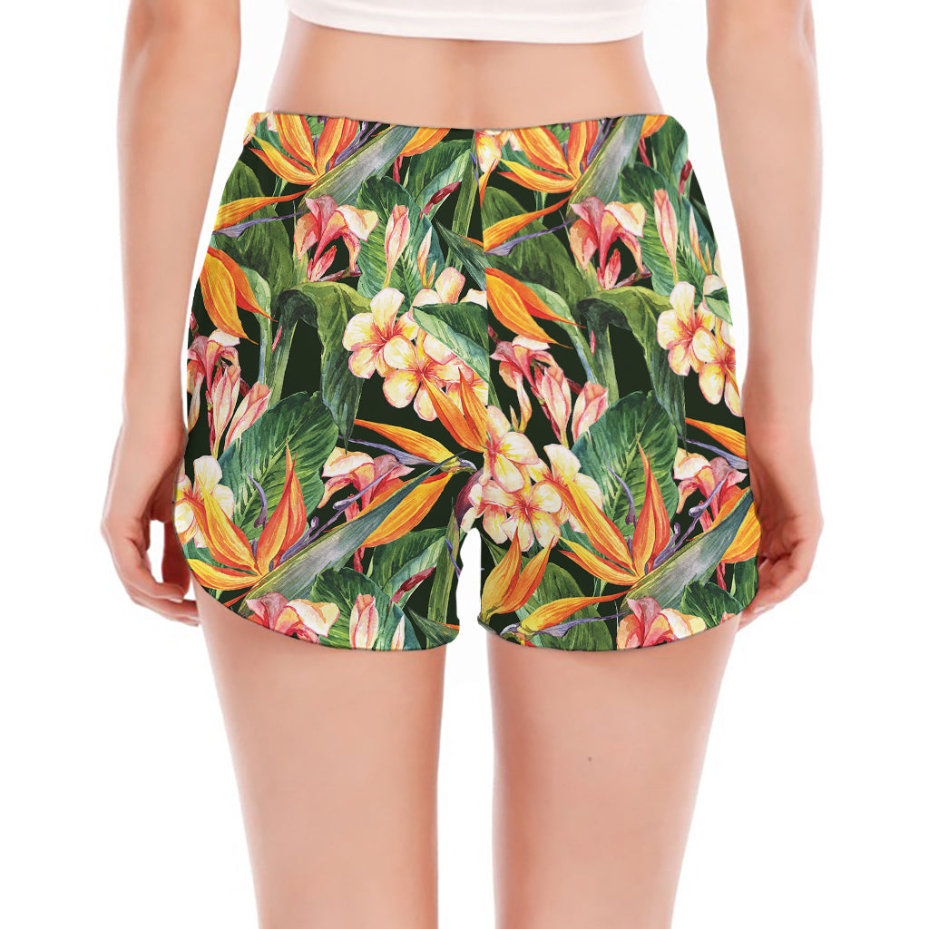 Watercolor Bird Of Paradise Print Women's Split Running Shorts