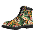 Watercolor Bird Of Paradise Print Padded Collar Lace Up Boots