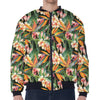 Watercolor Bird Of Paradise Print Zip Sleeve Bomber Jacket