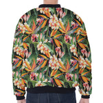 Watercolor Bird Of Paradise Print Zip Sleeve Bomber Jacket