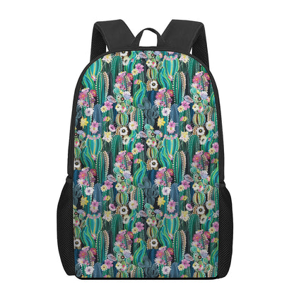 Watercolor Blooming Cactus Print 17 Inch Backpack