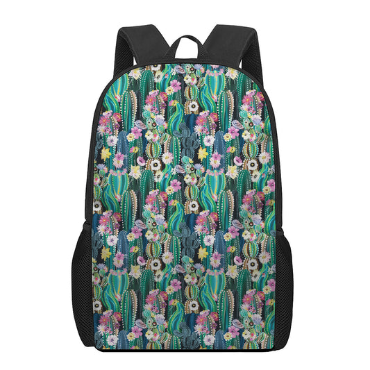 Watercolor Blooming Cactus Print 17 Inch Backpack