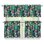 Watercolor Blooming Cactus Print 3 Piece Kitchen Curtains