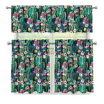 Watercolor Blooming Cactus Print 3 Piece Kitchen Curtains