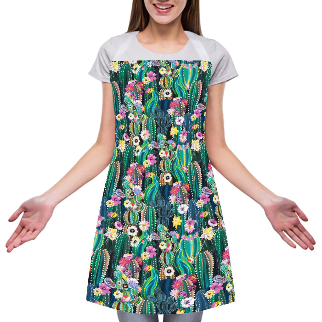Watercolor Blooming Cactus Print Adjustable Apron