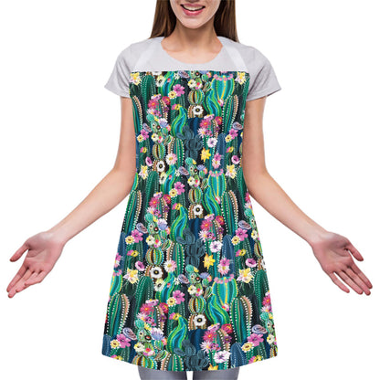 Watercolor Blooming Cactus Print Adjustable Apron