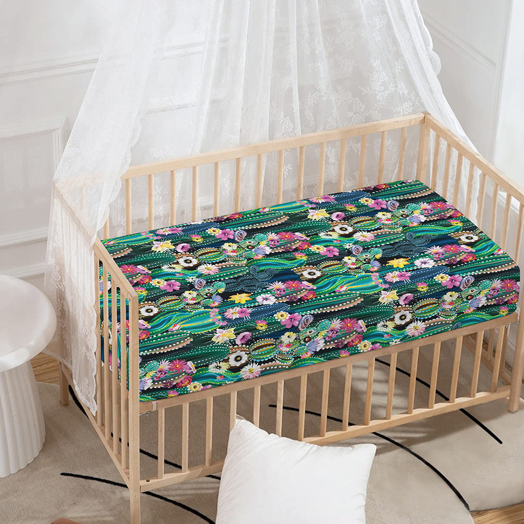 Watercolor Blooming Cactus Print Baby Crib Sheet