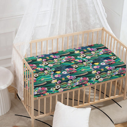 Watercolor Blooming Cactus Print Baby Crib Sheet