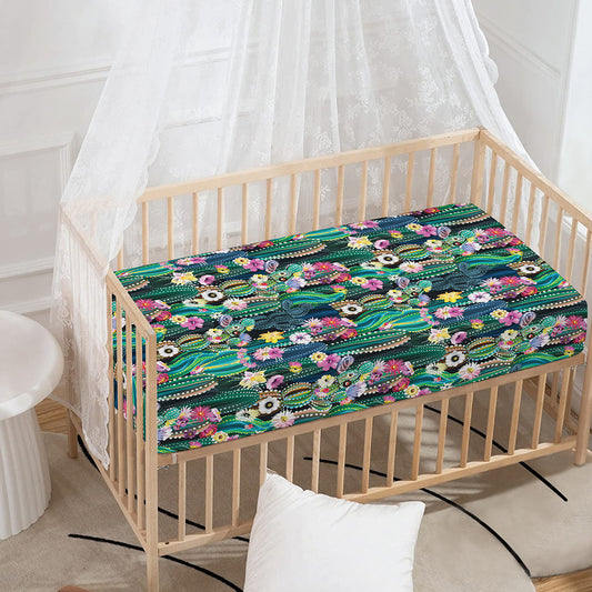 Watercolor Blooming Cactus Print Baby Crib Sheet