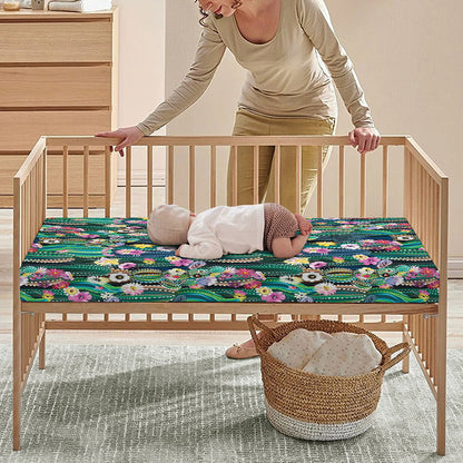 Watercolor Blooming Cactus Print Baby Crib Sheet