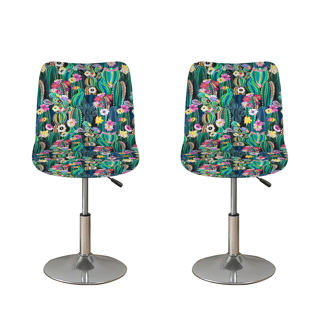 Watercolor Blooming Cactus Print Bar Stool Covers