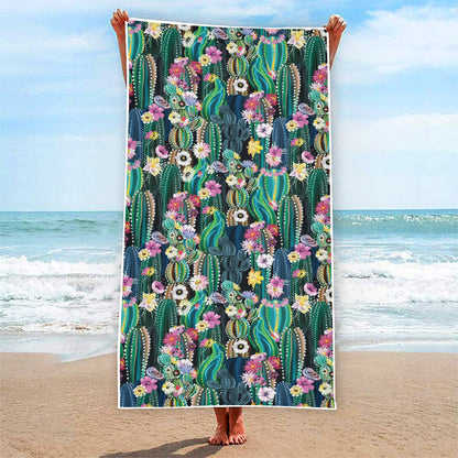 Watercolor Blooming Cactus Print Beach Towel