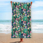 Watercolor Blooming Cactus Print Beach Towel