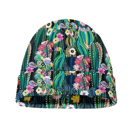 Watercolor Blooming Cactus Print Beanie