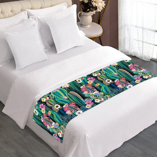 Watercolor Blooming Cactus Print Bed Runner