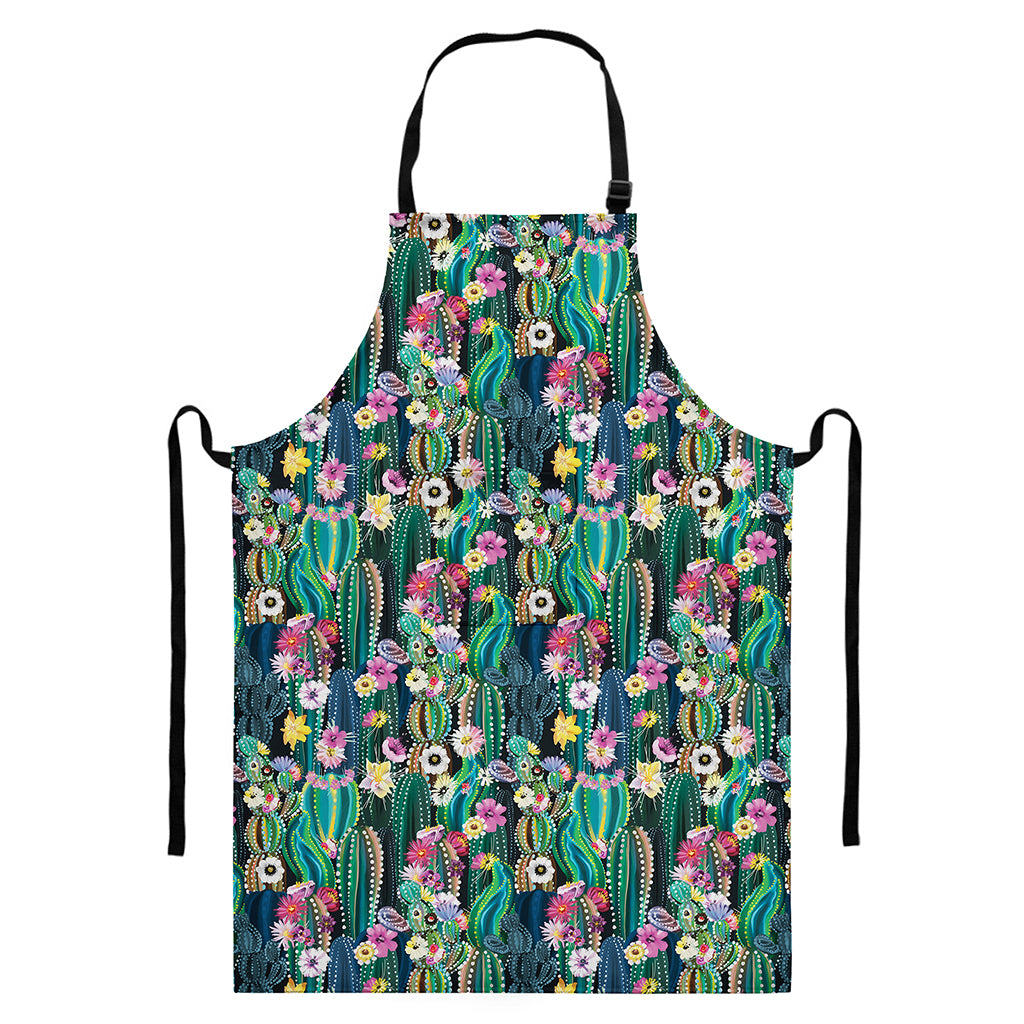 Watercolor Blooming Cactus Print Bib Apron With Pocket