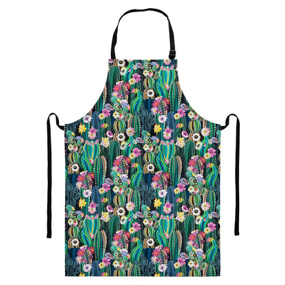 Watercolor Blooming Cactus Print Bib Apron With Pocket
