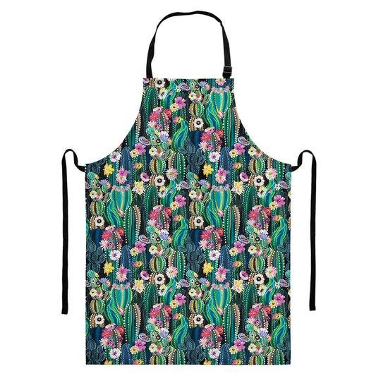Watercolor Blooming Cactus Print Bib Apron With Pocket