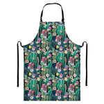 Watercolor Blooming Cactus Print Bib Apron With Pocket