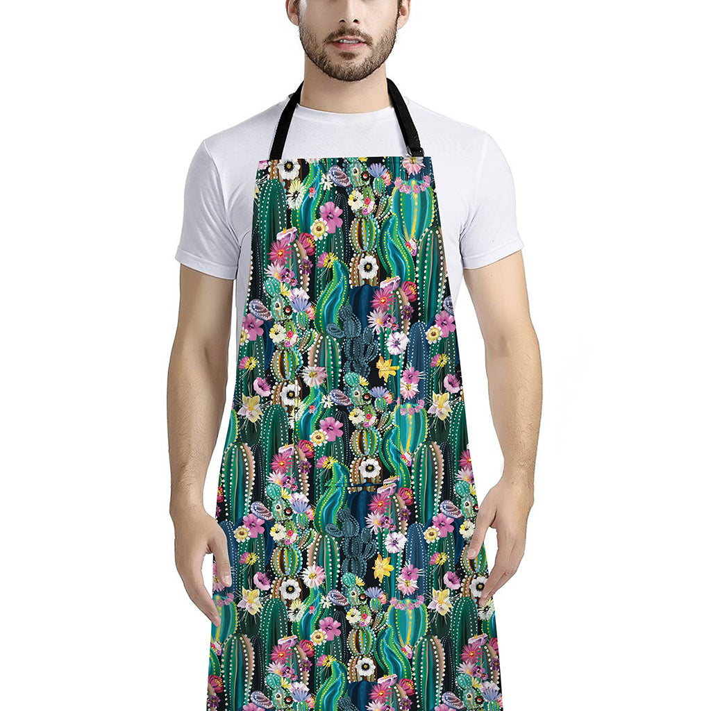 Watercolor Blooming Cactus Print Bib Apron With Pocket