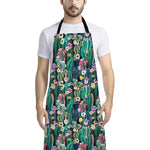 Watercolor Blooming Cactus Print Bib Apron With Pocket
