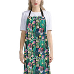 Watercolor Blooming Cactus Print Bib Apron With Pocket