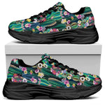 Watercolor Blooming Cactus Print Black Chunky Shoes