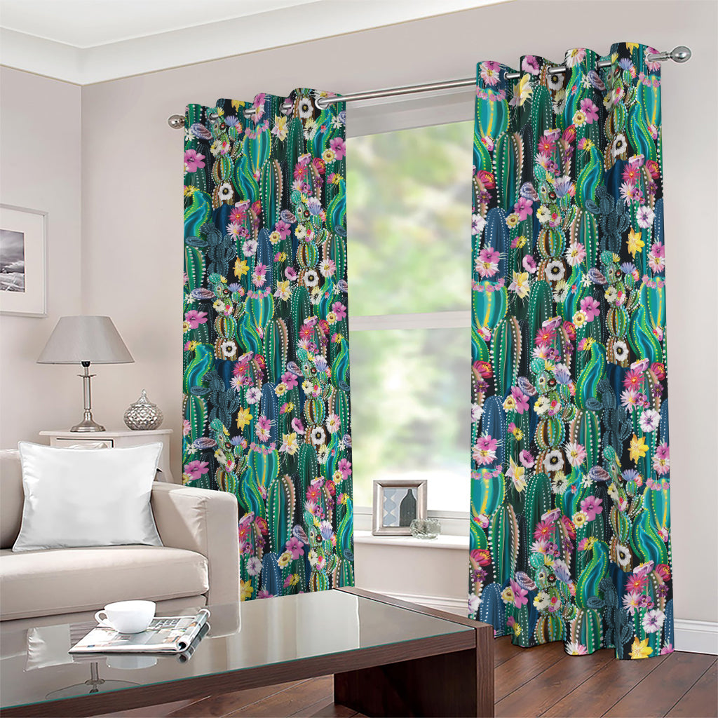 Watercolor Blooming Cactus Print Blackout Grommet Curtains