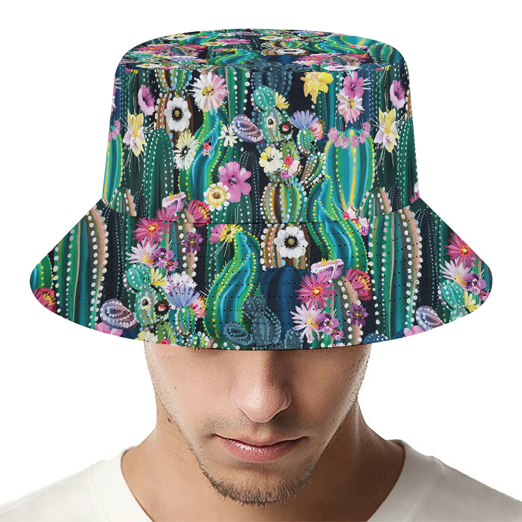 Watercolor Blooming Cactus Print Bucket Hat