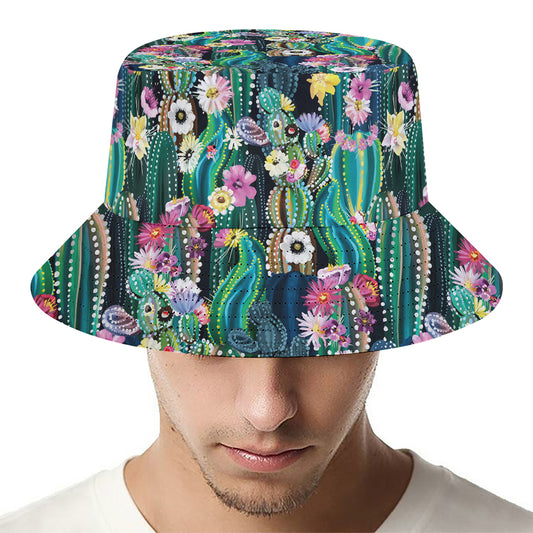 Watercolor Blooming Cactus Print Bucket Hat