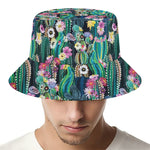 Watercolor Blooming Cactus Print Bucket Hat