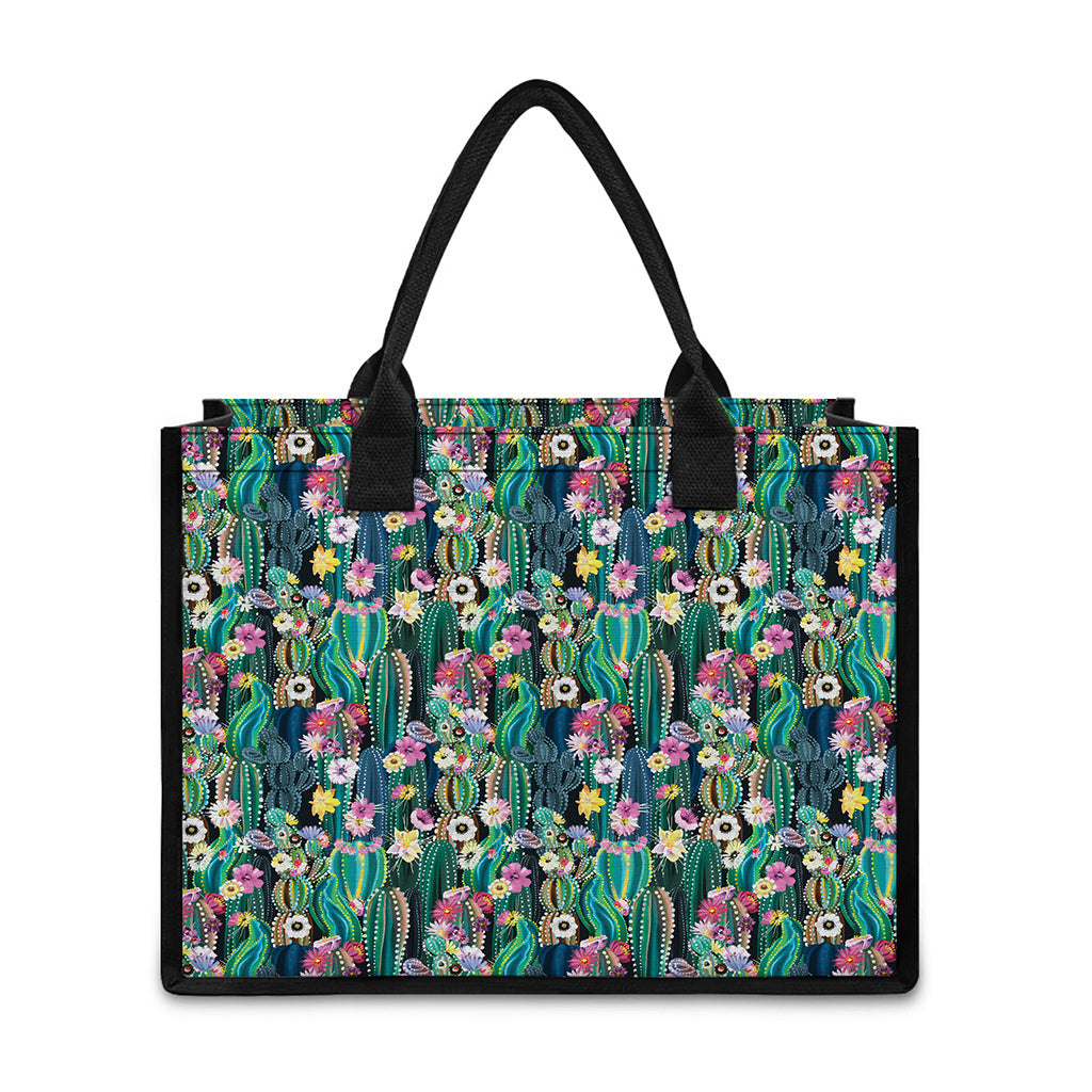 Watercolor Blooming Cactus Print Canvas Tote Bag