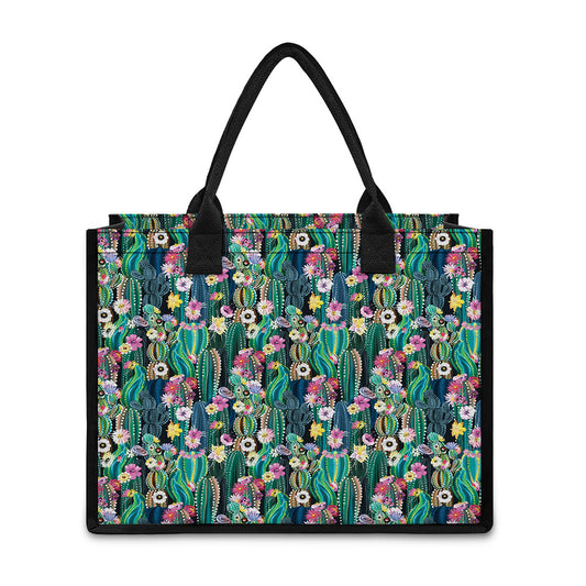 Watercolor Blooming Cactus Print Canvas Tote Bag