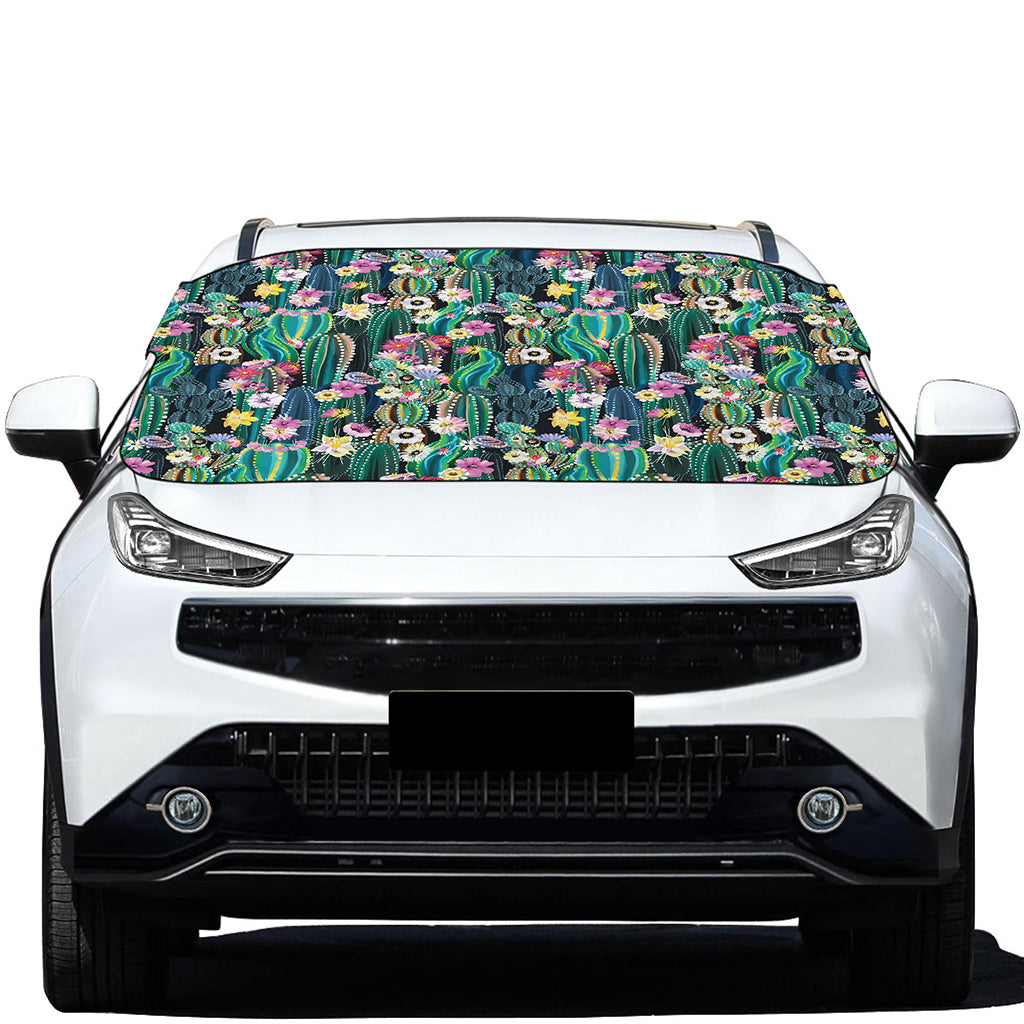 Watercolor Blooming Cactus Print Car Windshield Snow Cover