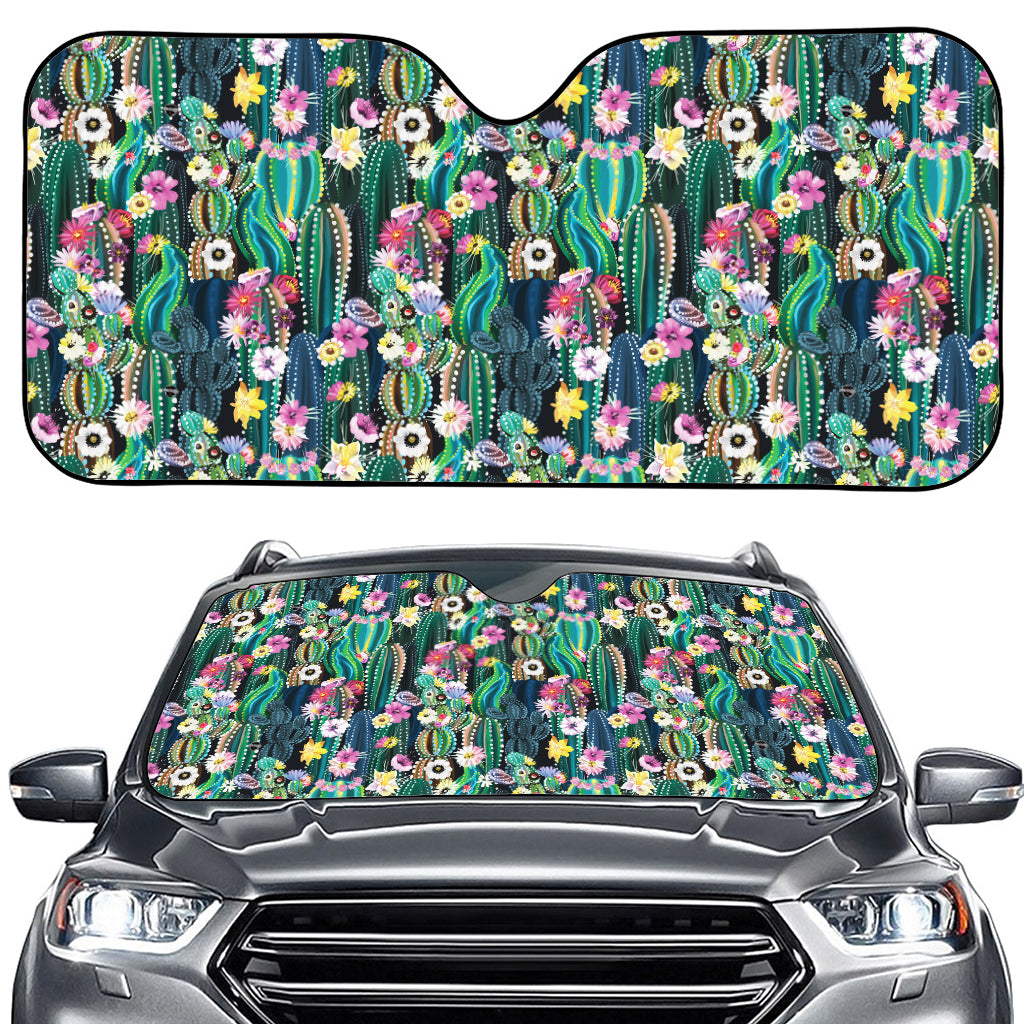 Watercolor Blooming Cactus Print Car Windshield Sun Shade