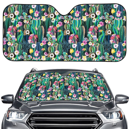 Watercolor Blooming Cactus Print Car Windshield Sun Shade