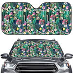 Watercolor Blooming Cactus Print Car Windshield Sun Shade
