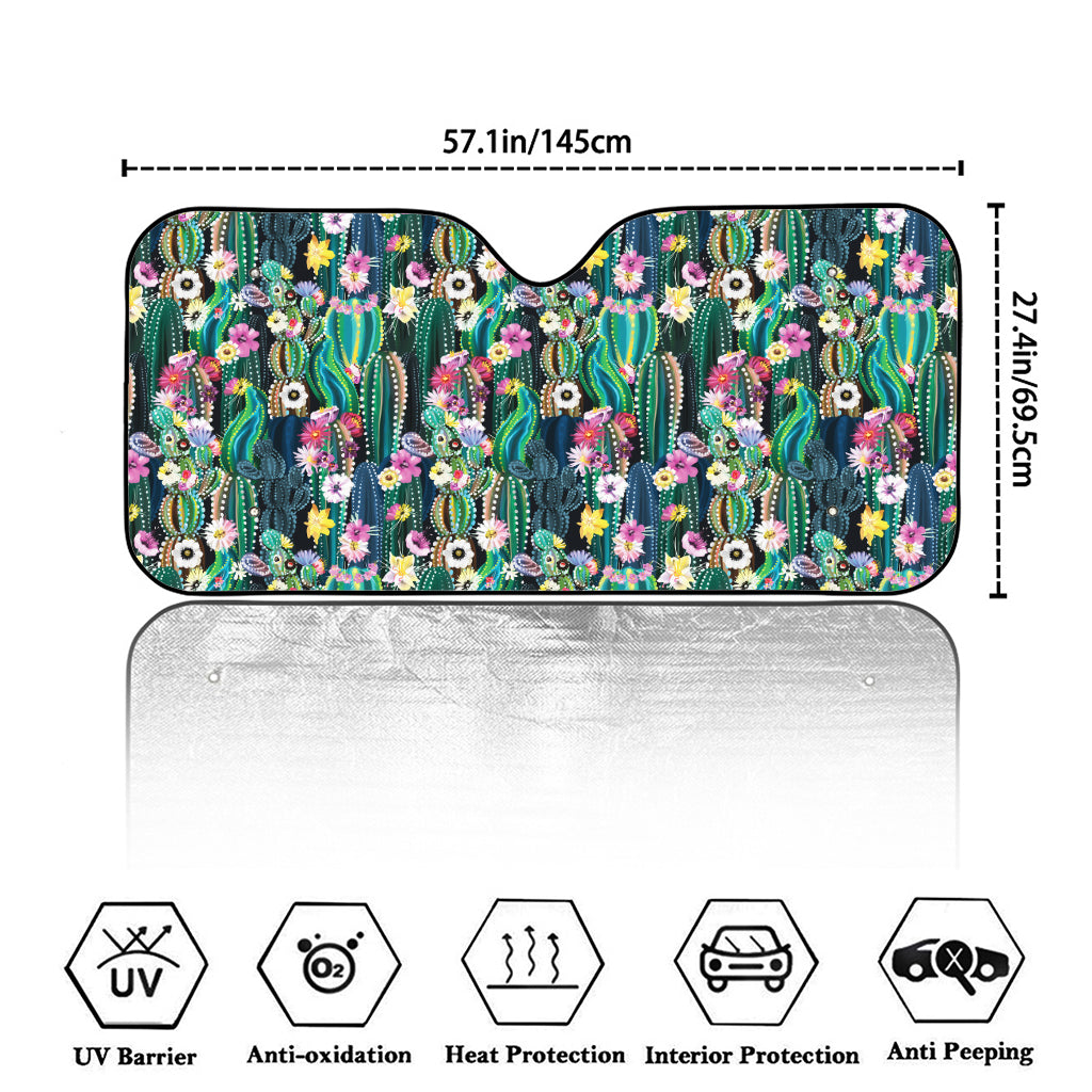 Watercolor Blooming Cactus Print Car Windshield Sun Shade