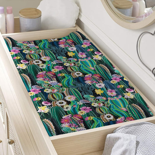 Watercolor Blooming Cactus Print Changing Pad Cover